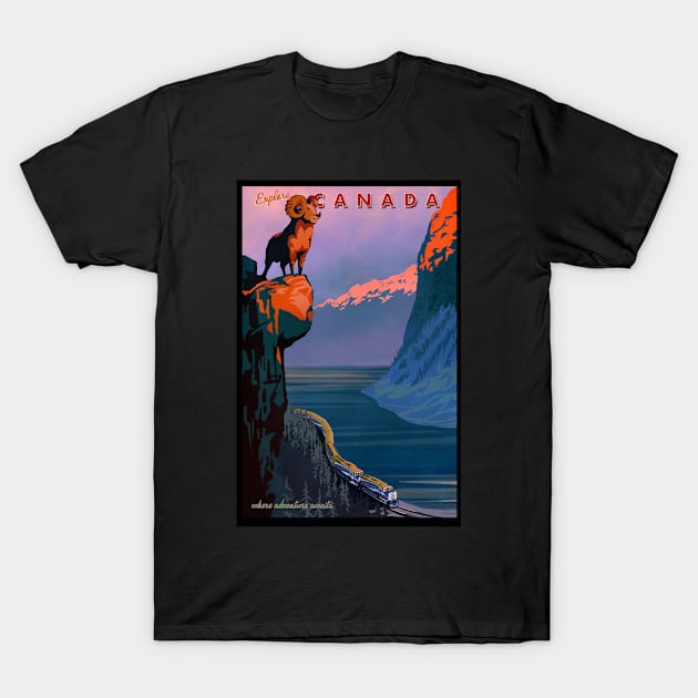 Retro Explore Canada Train Travel Poster T-Shirt by SFDesignstudio